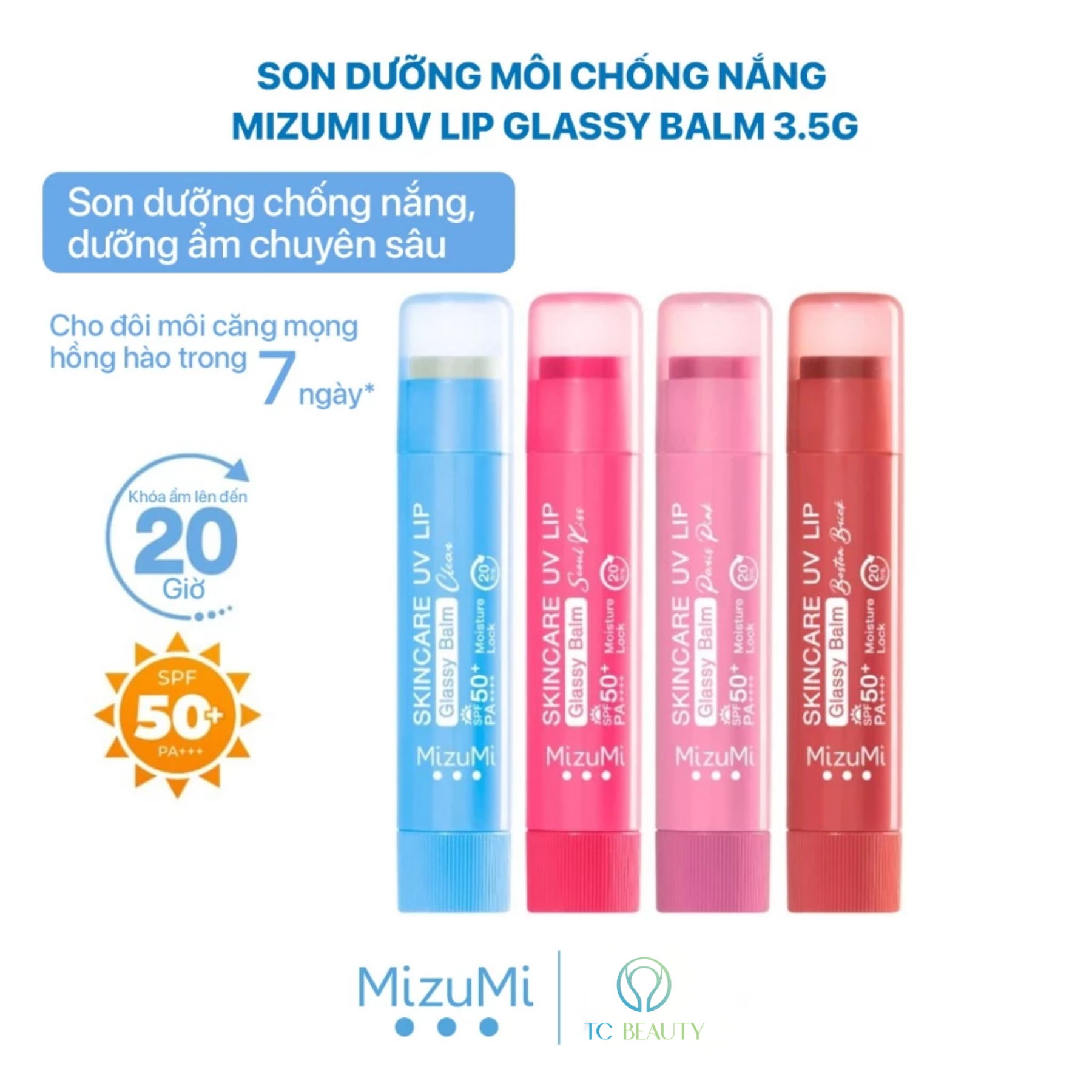 Son dưỡng chống nắng dạng thỏi có màu MizuMi Skincare UV Lip Glassy Balm Boston Brick 3.5g