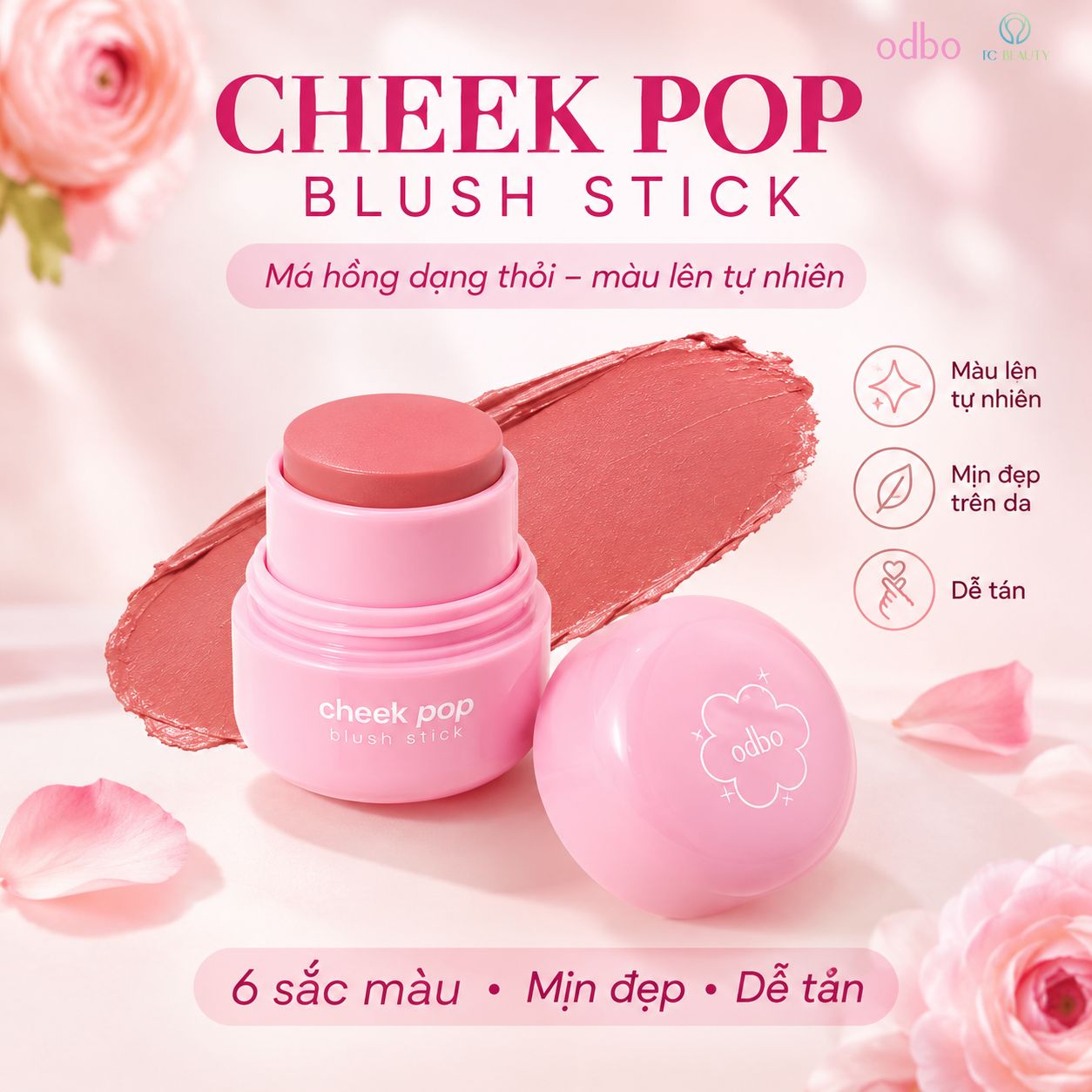 PHẤN MÁ HỒNG DẠNG THÒI OD1328 ODBO CHEEK POP BLUSH STICK