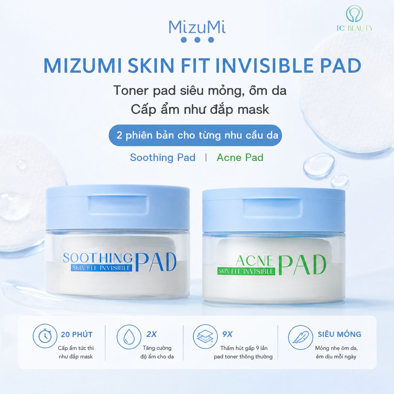 Toner pad MizuMi Toner Pad Skin Fit Invisible Pad 130ml