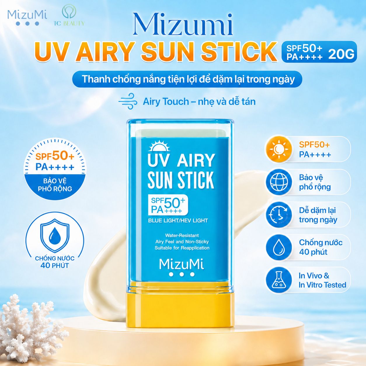 Kem chống nắng dạng thỏi MizuMi UV Airy Sun Stick SPF50+ PA++++ 20g