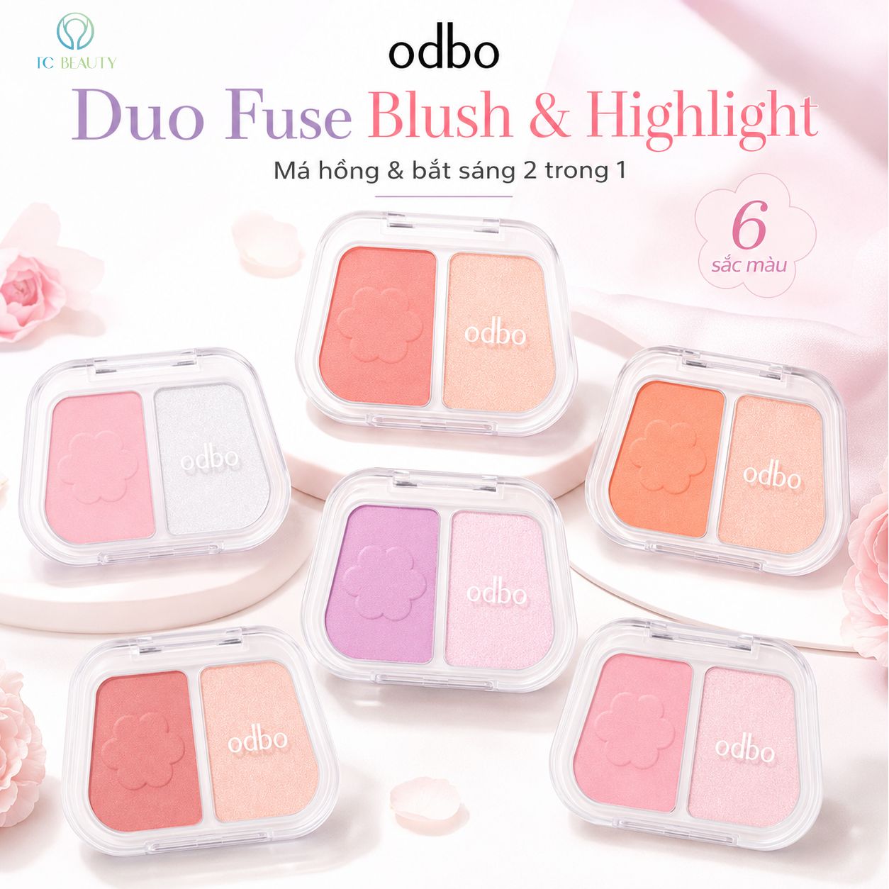 PHẤN MÁ HỒNG BẮT SÁNG OD1333 ODBO DUO FUSE BLUSH & HIGHLIGHT
