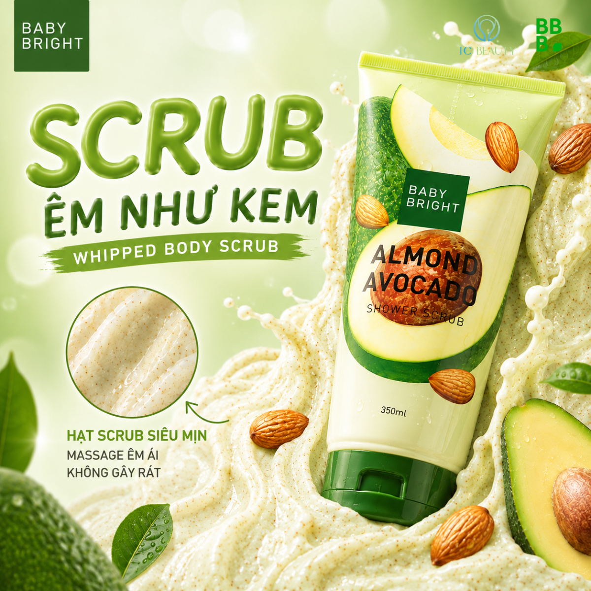 Tẩy tế bào chết hạnh nhân bơ Almond Avocado Shower Scrub 350 ml